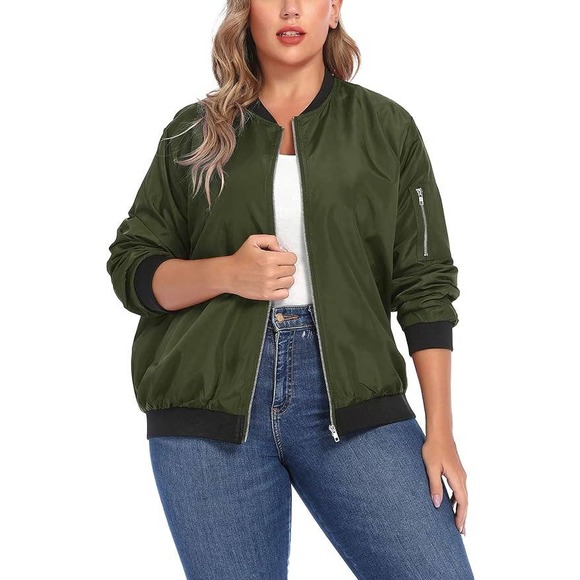 Jackets & Blazers - NWT IN'VOLAND Women's Plus Size Bomber Jacket - Army Green - Size 16 plus